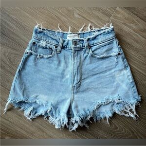 Abercrombie & Fitch Frayed Light Blue High Rise Mom Jean Shorts